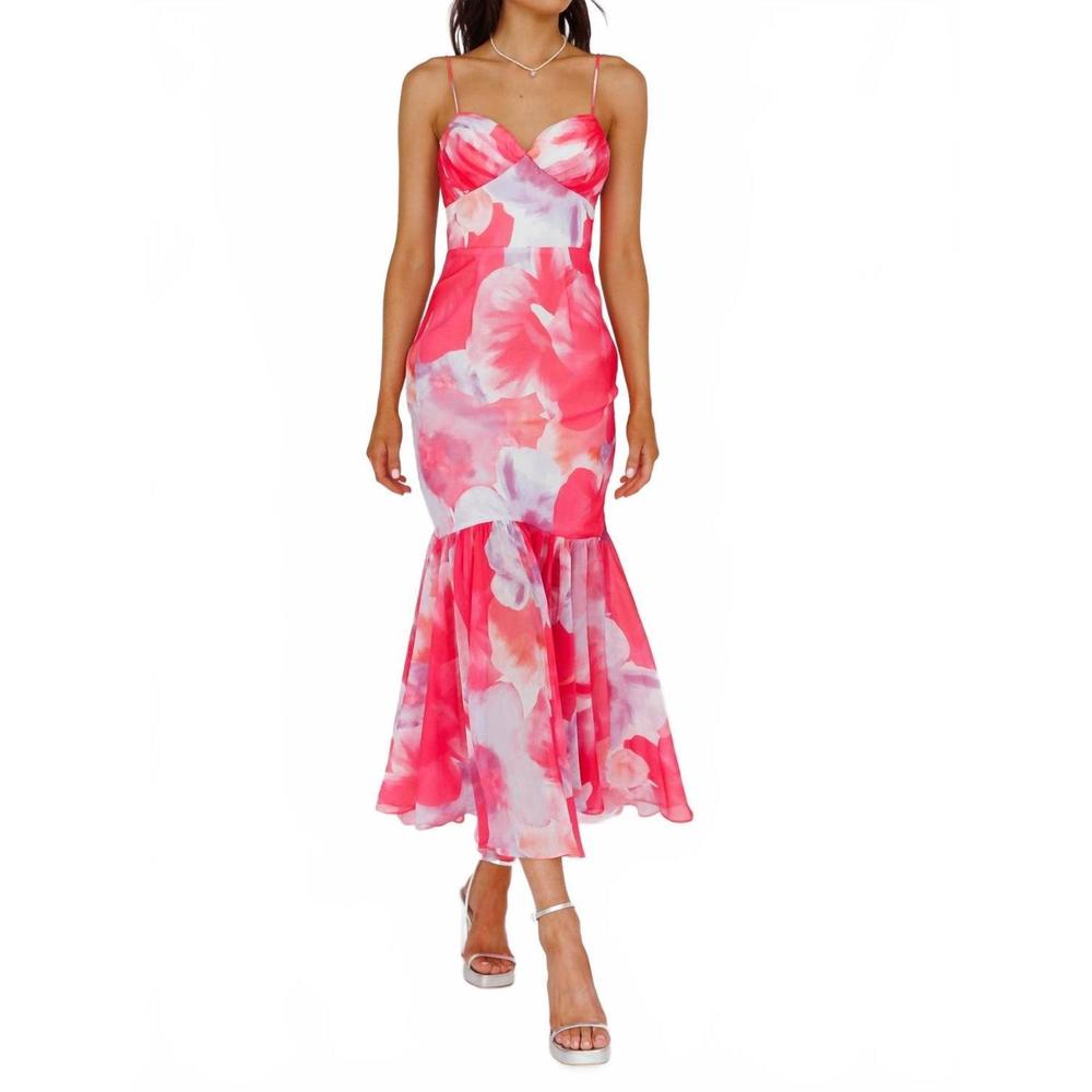Spaghetti Strap Pink Floral Midi Dress